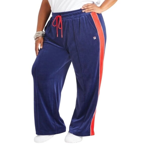FILA Womens Plus Size 2X Navy Blue Red Valery Drawstring Luxe Velour Pants NWT - Picture 5 of 9